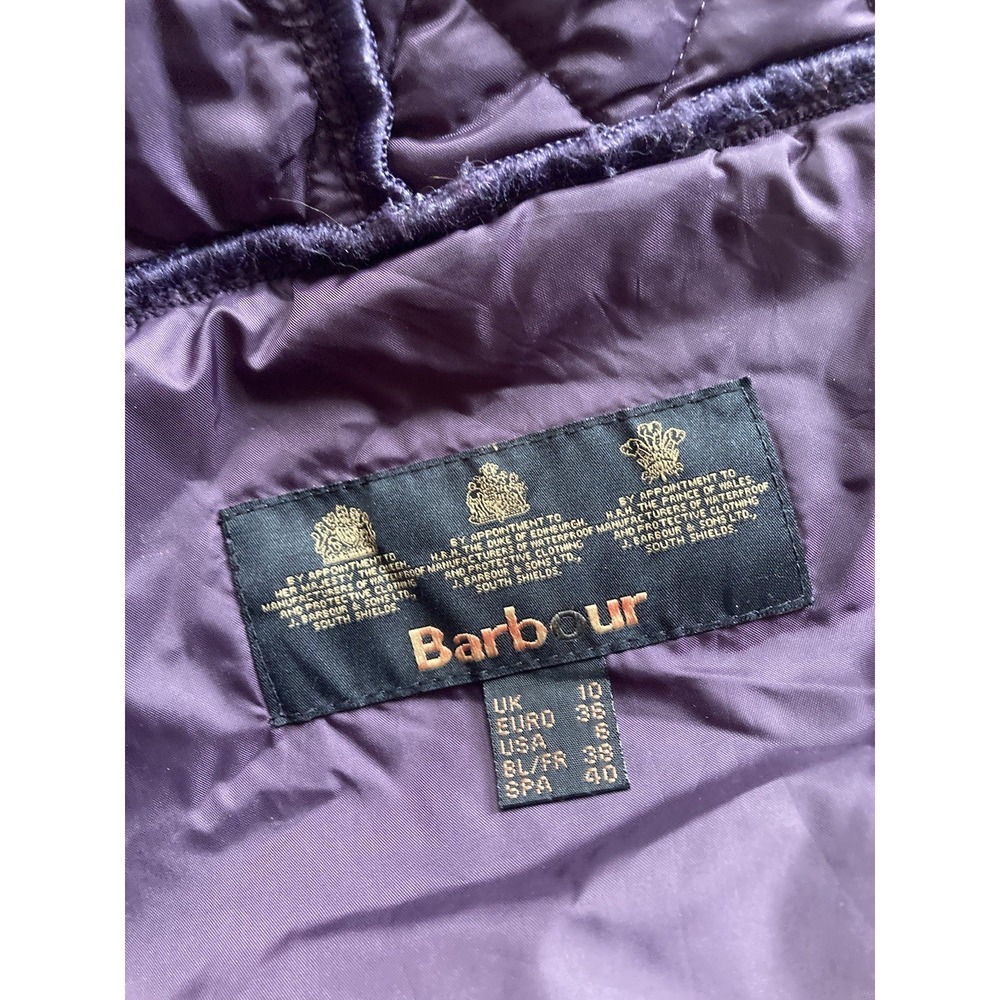 Barbour Jacket Women's Size 6 Quilted Purple Pink Corduroy Collar Snap Heritage - Picture 9 of 10